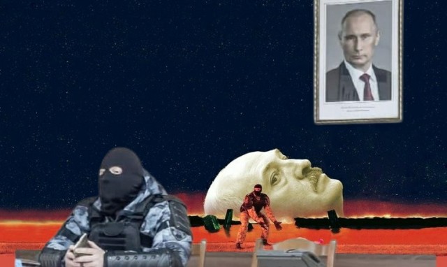 Фотожабы: омоновец на фоне Путина