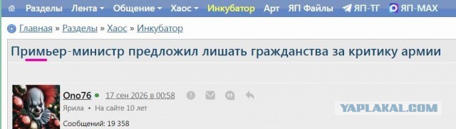 Премьер-министр предлажил лешать грожданства за критеку армии