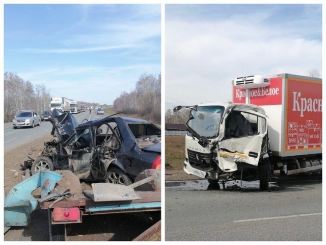 Один человек пострадал в лобовом столкновении КамАЗа и легковушки в Омской области