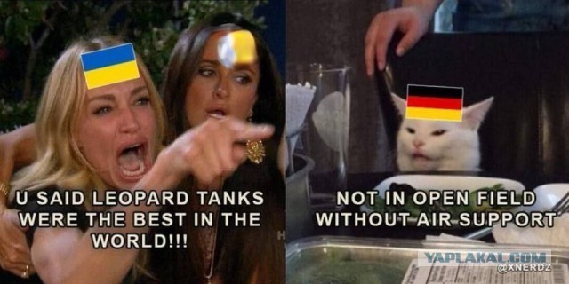 На фоне горящих в полях Запорожья немецких танков, по международному сегменту Twitter и Telegram расходятся мемы...