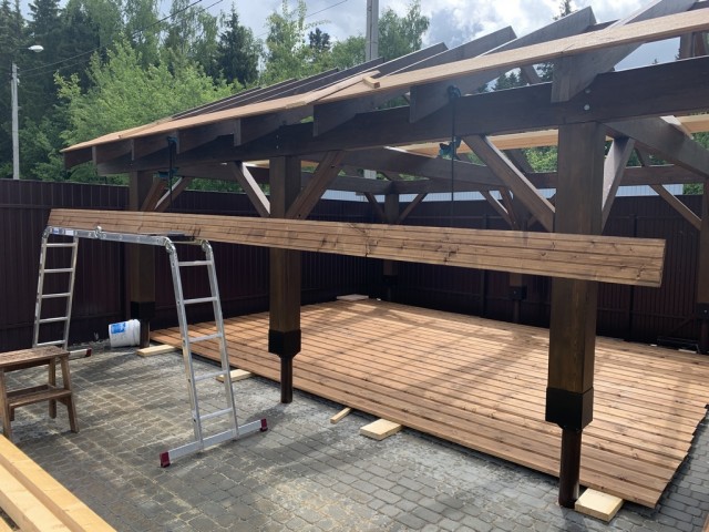 Навес для авто из бруса своими руками