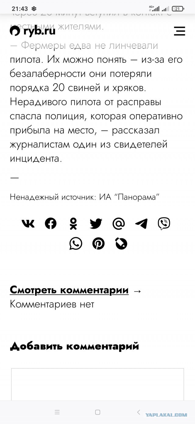 Румынские фермеры чуть не линчевали украинского пилота, самолёт которого уничтожил свинарник