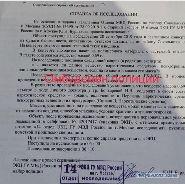 Актрису Наталью Бочкареву задержали в Москве с 0,69 грамма кокаина в трусах