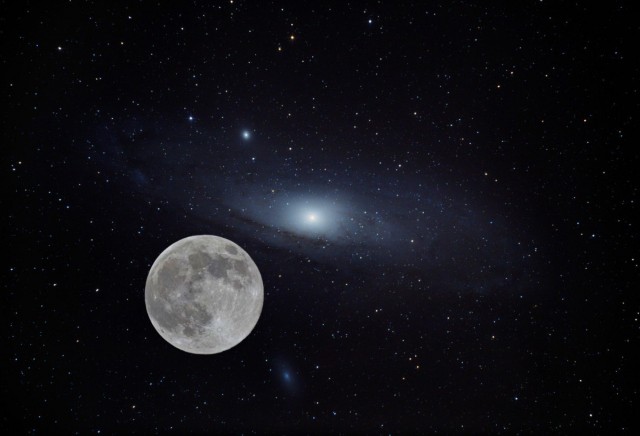 Размер галактики Андромеда в ночном небе