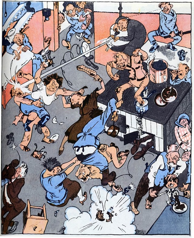 «Будни общежития. Маленькие разногласия на общей кухне по поводу исчезновения одной иголки для прочистки примуса». (Константин Ротов, 1927 год)