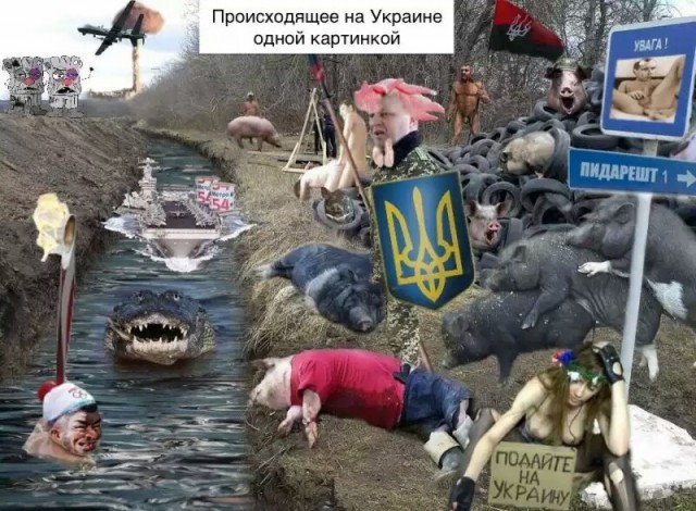 Бандеровец с деревянным автоматом пытается