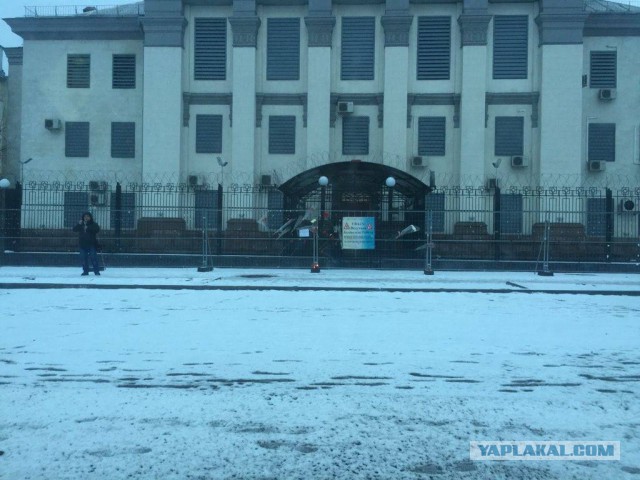 Киевляне несут цветы к посольству России после катастрофы Ту-154