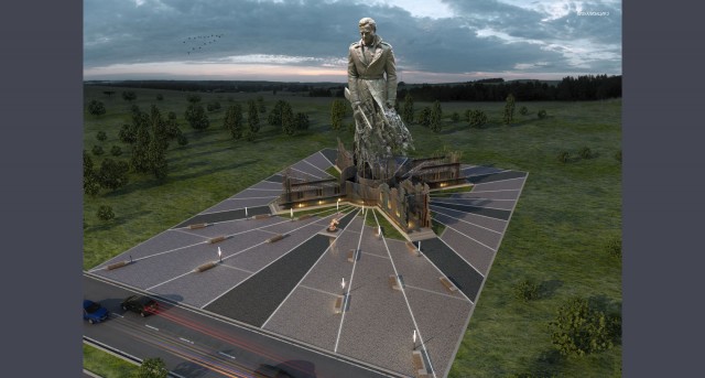 Леса сняты, монумент Советскому солдату подо Ржевом виден издалека.