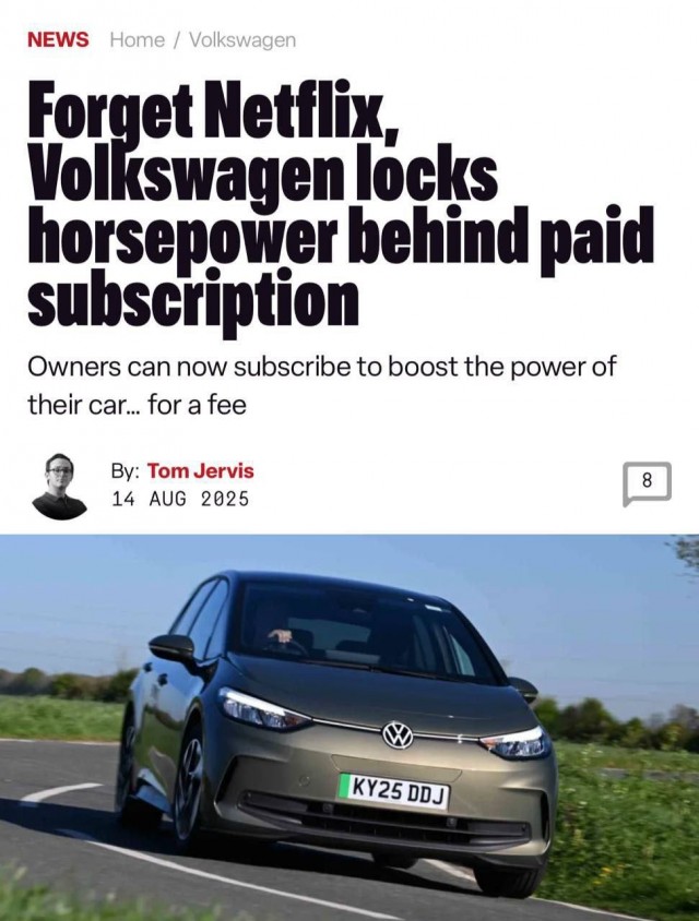 Volkswagen вводит подписку на лошадиные силы: хочешь получить все 228 л.с. в Volkswagen ID. 3 Pro — плати 22 доллара в месяц