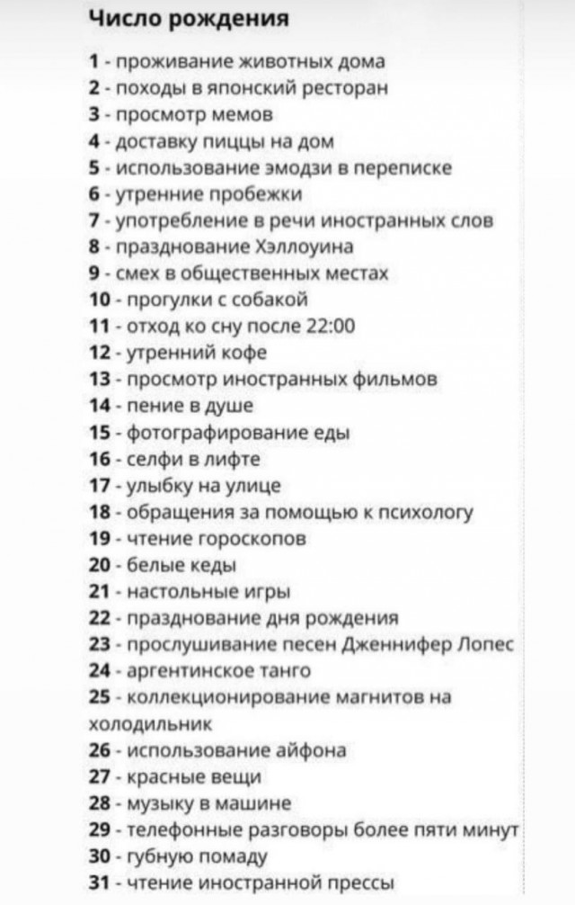 Бинго запретов в России по дате рождения