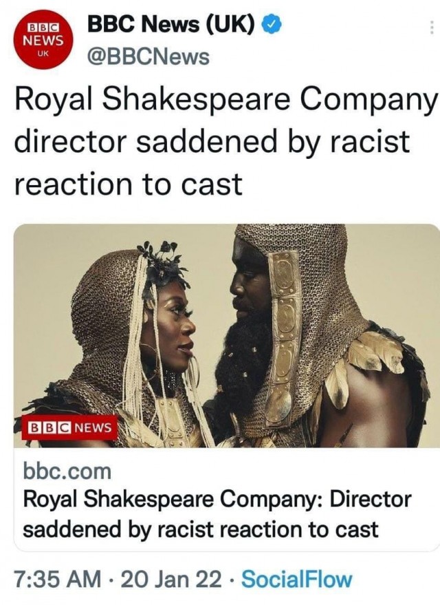 Королевская шекспировская труппа: директор опечалена расистской реакцией на актеров