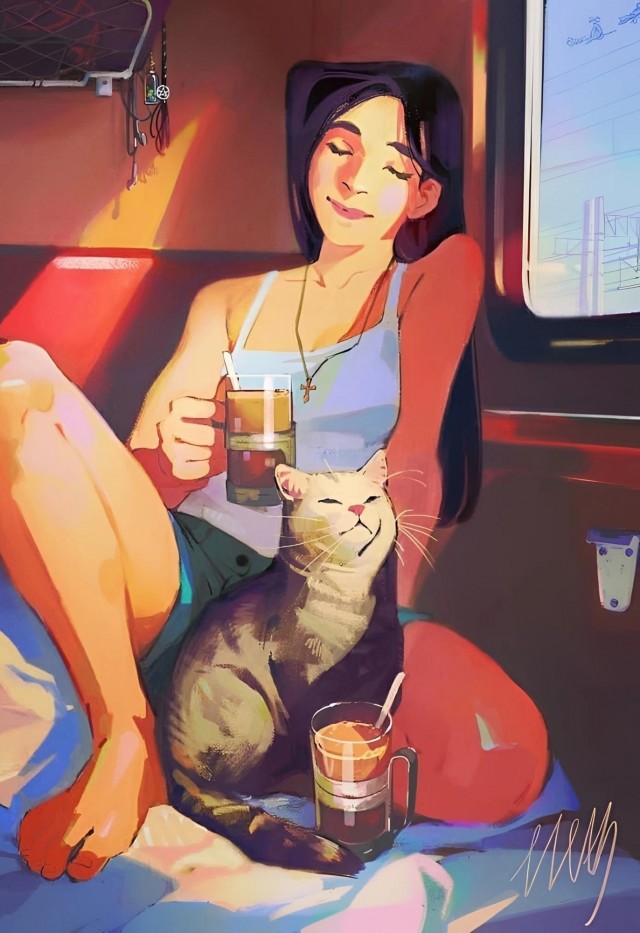 Плацкарт, девушки, коты