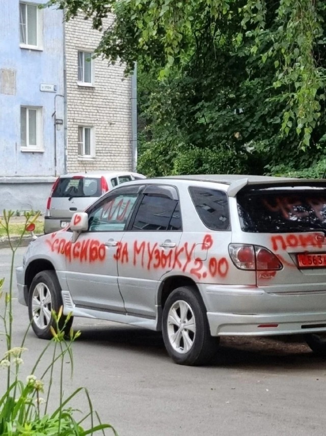 В Пскове мужчине разрисовали машину за громкую музыку ночью
