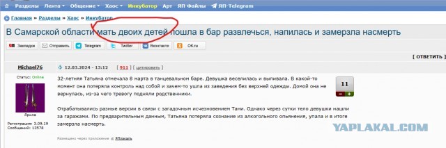 В Самарской области мать двоих детей пошла в бар развлечься, напилась и замерзла насмерть