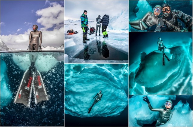 Дайверы поплавали под глыбами льда в Гренландии в 27-градусный мороз