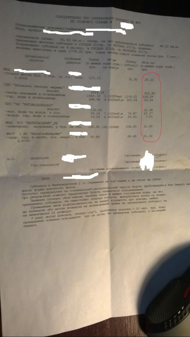 Квитанция за январь 2017
