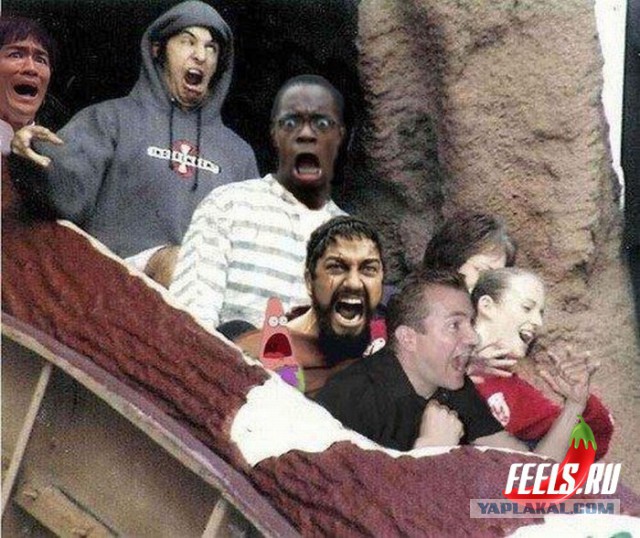 Смешные лица людей на экстремальных аттракционах