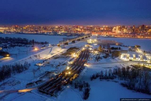 Строительство четвёртого моста через Обь в Новосибирске. Декабрь 2020