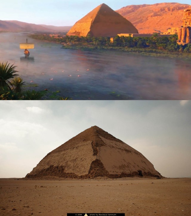Ломаная пирамида в игре Assassin's Creed Origins и в реальности