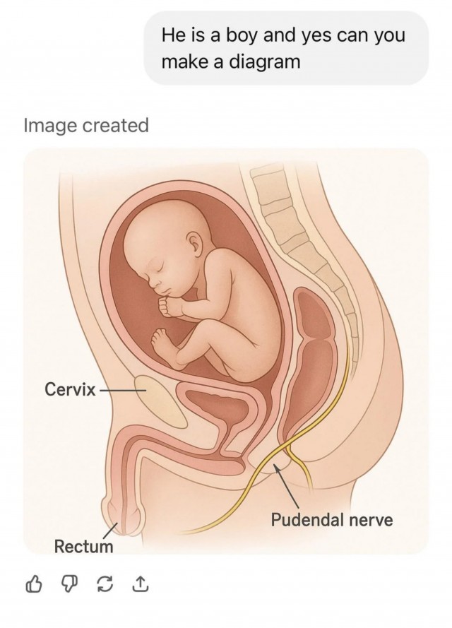 ChatGPT предложил беременной девушке иллюстрацию того, как выглядит ребёнок внутри её живота.