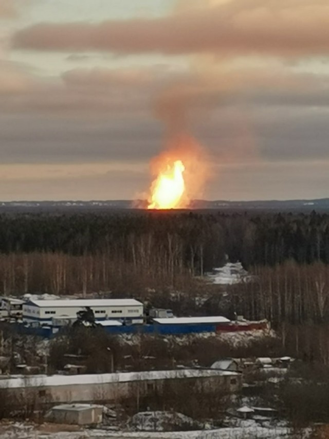 В Ленинградской области взорвался газопровод. Пламя видно из Петербурга
