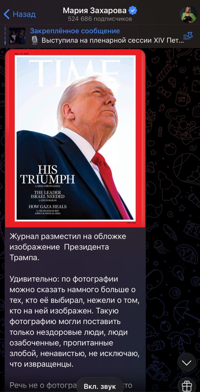 М.Захарова назвала журналистов «Тайм» -  «Озабоченными извращенцами»