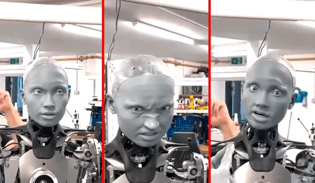 Робот Ameca удивился своему отражению в зеркале