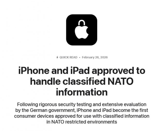 iPhone и iPad стали первыми потребительскими устройствами, сертифицированными для работы с секретными данными НАТО, — Apple.