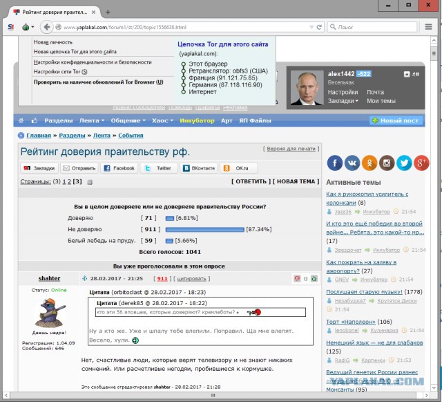 Рейтинг доверия правительству РФ