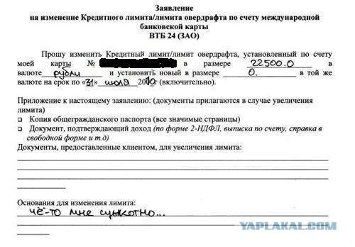 Изменение кредитного лимита