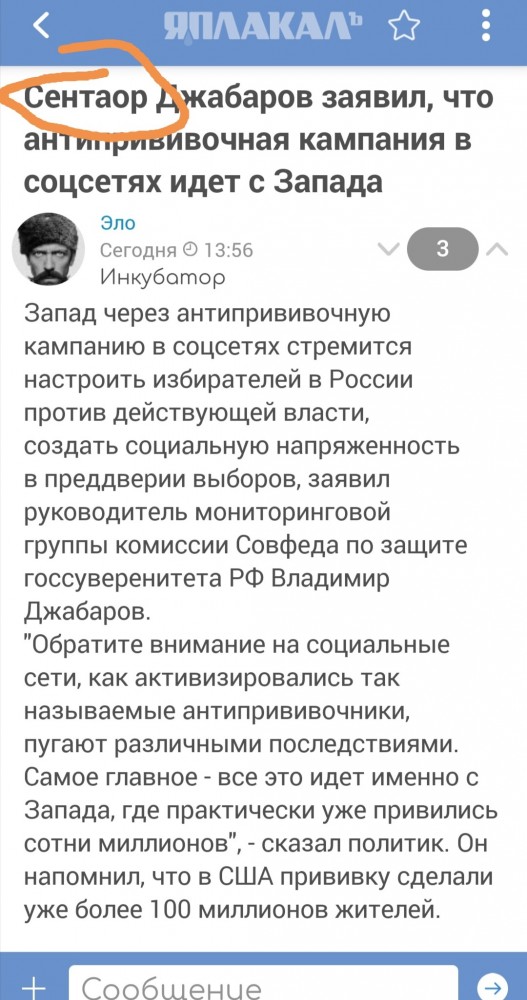 Сенатор Джабаров заявил, что антипрививочная кампания в соцсетях идет с Запада