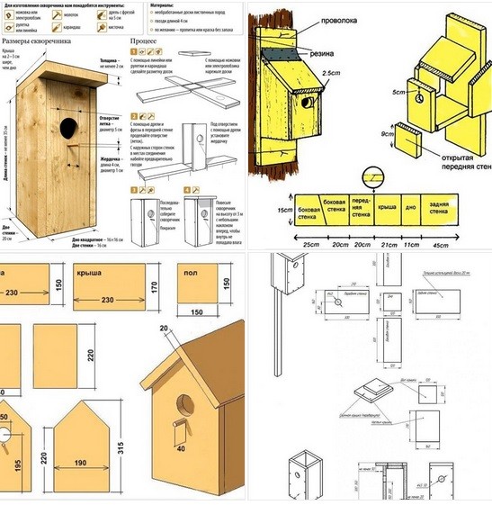 Схемы простых скворечников.