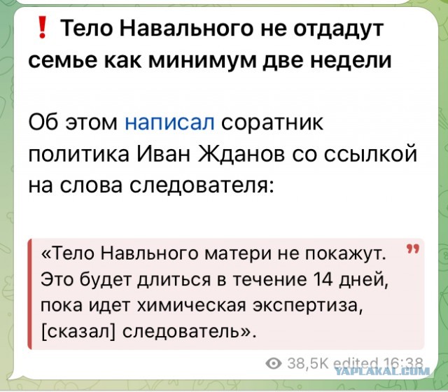 ⚡️ Алексей Навальный умер в исправительной колонии «Полярный волк» в посёлке Харп