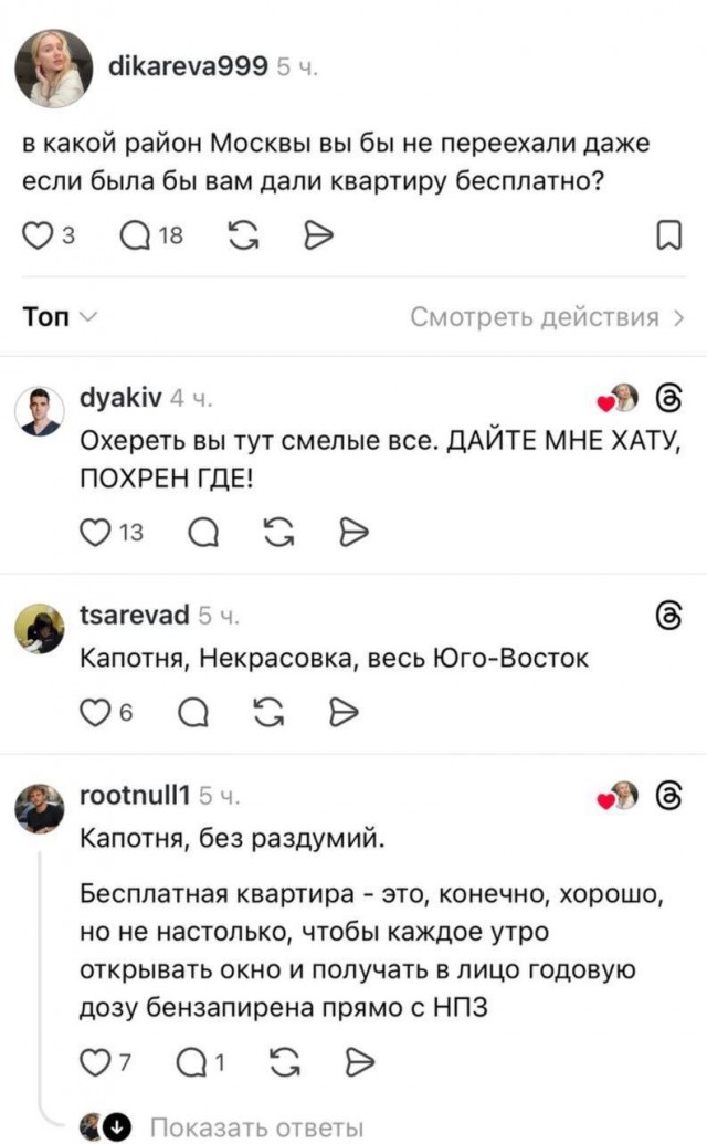 Москвичи в комментах составили антирейтинг районов