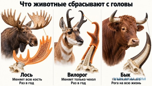 Почему лось каждый год сбрасывает рога, а бык носит свои всю жизнь