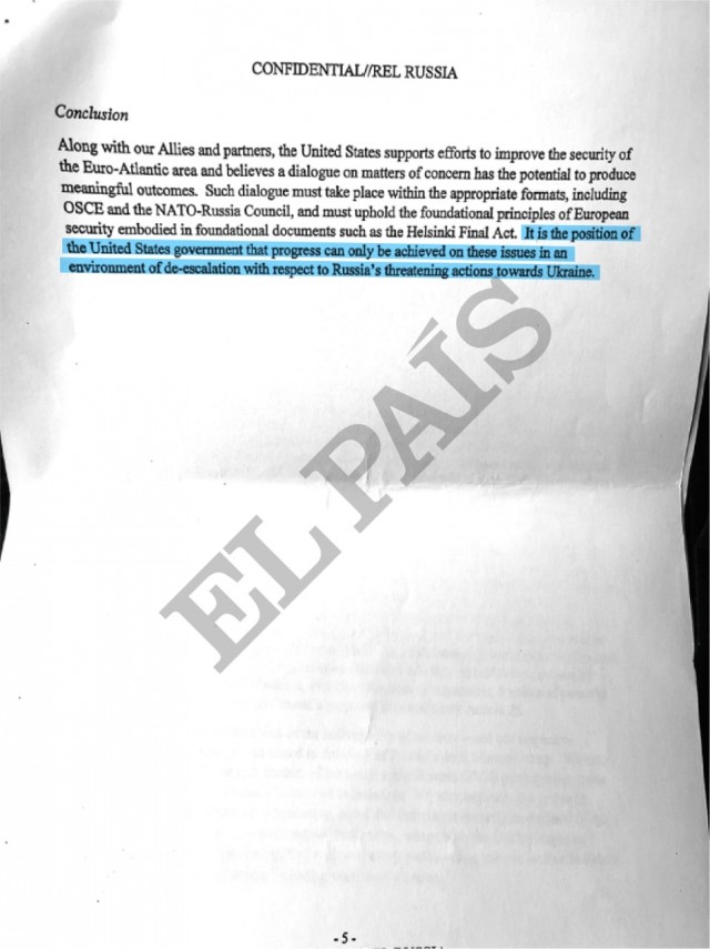 El Pais опубликовала ответы США и НАТО по гарантиям безопасности