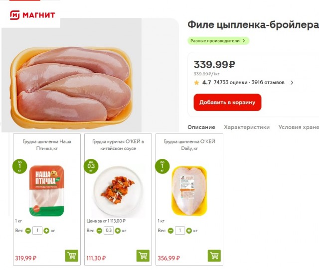 Россиянам посоветовали смириться с курицей по 700 рублей в сетевых магазинах
