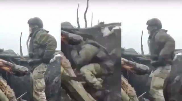 Сумасшедшая реакция у бойца на передовой