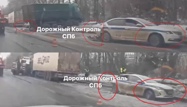 Мусоровоз смял патрульную машину и отправил полицейского в больницу