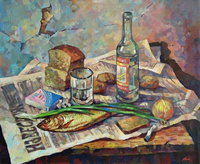 Стандартный набор - Водка, Рыбка, Беломор. Моя живопись.