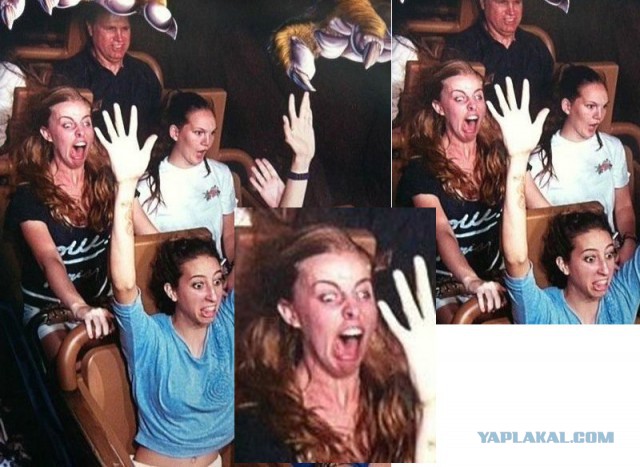 Смешные лица людей на экстремальных аттракционах