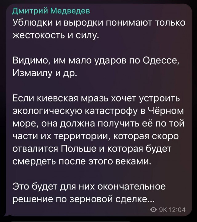 «Ублюдки и выродки понимают только жестокость и силу»: Медведев прокомментировал атаку танкера у Керченского моста