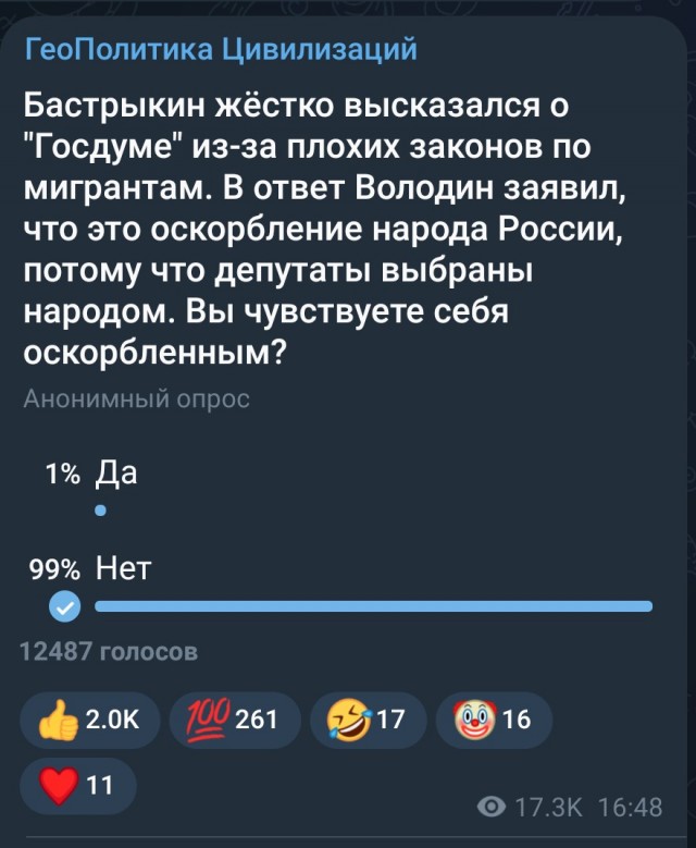 Володин заявил, что Бастрыкин словами о «Госдуре» оскорбил народ