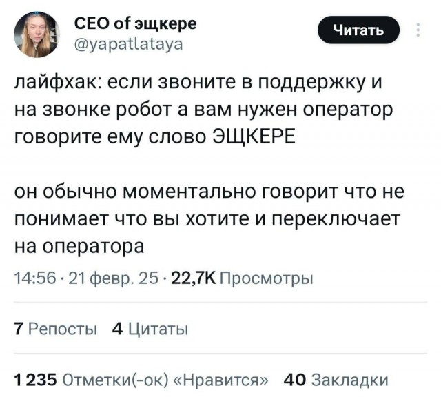 «ЭЩКЕРЕ» — лучший способ обойти робота в техподдержке