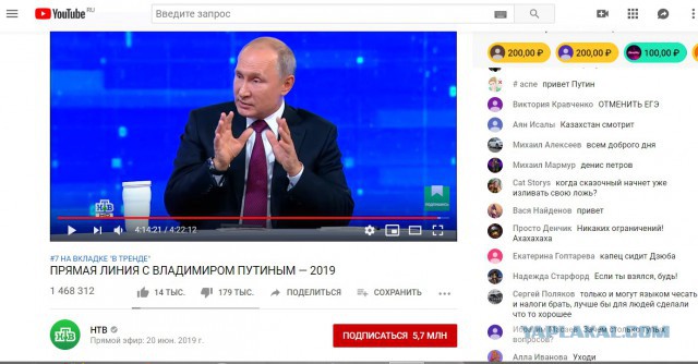 С трансляций прямой линии Путина пропали дизлайки