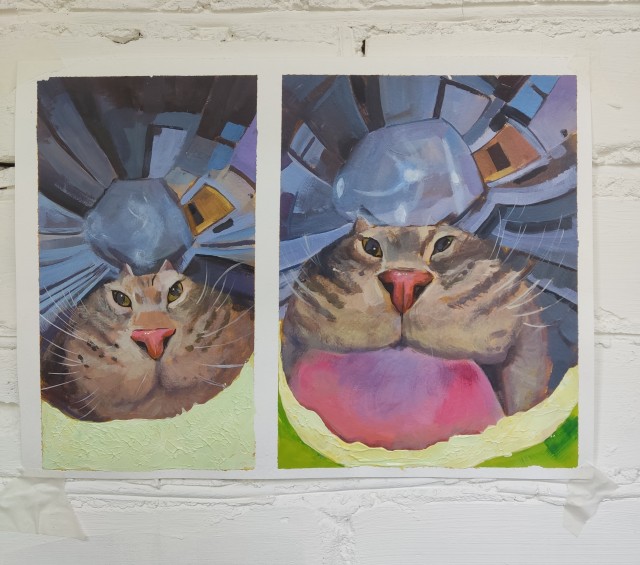 Кот и огурец. Рисунок