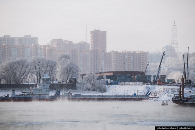 Строительство четвёртого моста через Обь в Новосибирске. Декабрь 2020