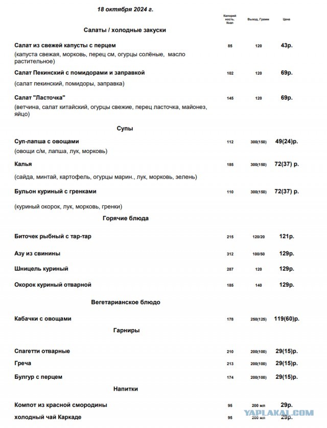 На тему цен в столовой.
