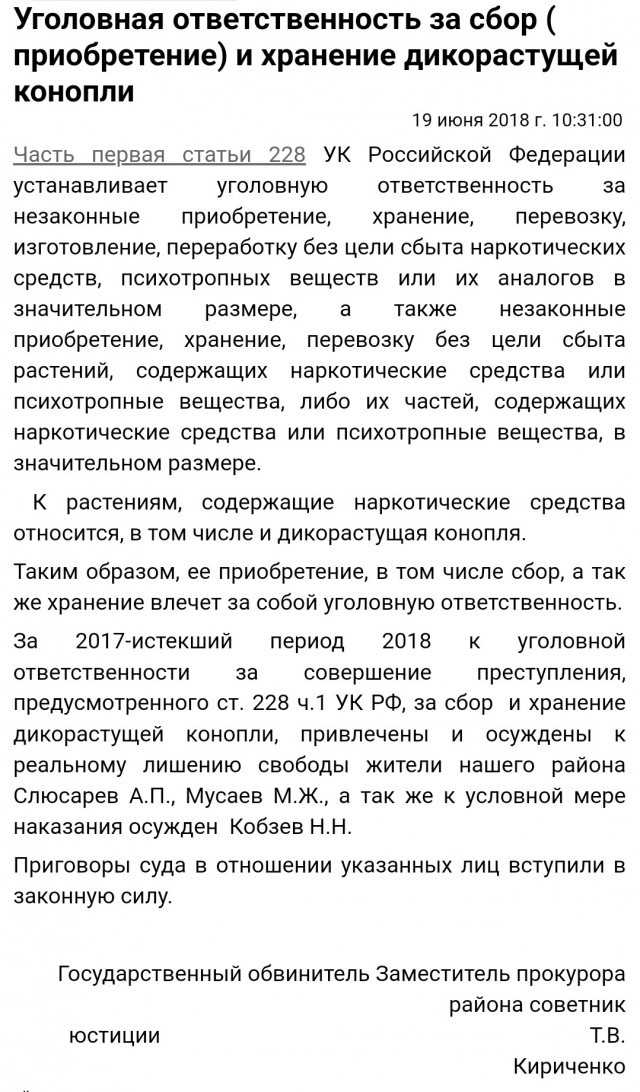 Пенсионер заготовил себе 14 килограммов марихуаны и курил её втайне от жены