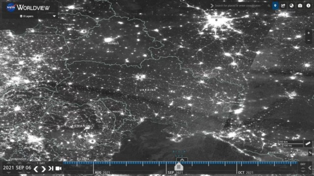 Спутниковый снимок процесса деэлектрификации Украины